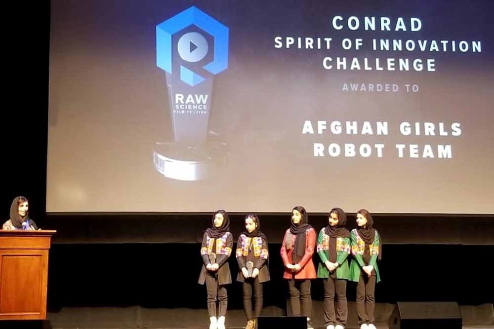 The Afghan Girls Robotics Team is presented the Conrad Foundation’s Spirit of Innovation Award.