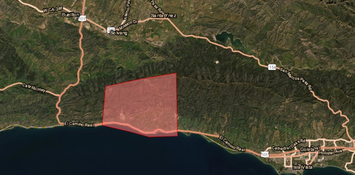 The evacuation area for the Alisal Fire as released by the Santa Barbara County Office of Emergency Management.