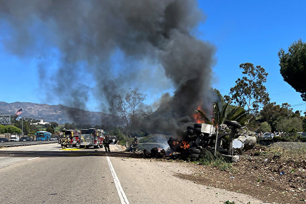 Fiery Truck Crash Shuts Down Southbound Highway 101 in Santa Barbara ...