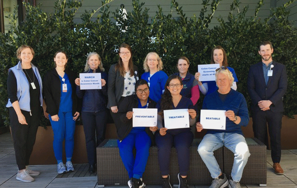 Ridley-Tree Cancer Center staff members dressed in blue for Colorectal Cancer Awareness Month.